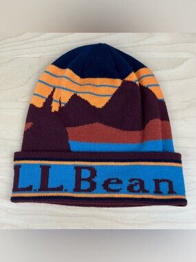 L.L. Bean Winter Beanie Hat Katahdin Mountains Multicolor Logo OSFA